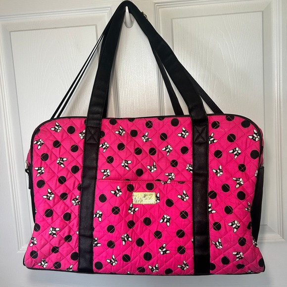 Betsey Johnson Handbags - Betsey Johnson Pink French Bulldog Polka Dot Quilted Duffel Bag Weekend Travel
